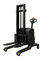 Fototapeta premium Straddle-leg electric stacker with a wide base and reinforced frame for handling oversized pallets in a distribution hub.
