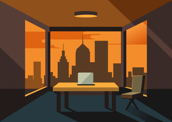 Luxury Corner Office with Skyline Sunrise View