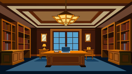 Luxury study with mahogany coffered ceiling