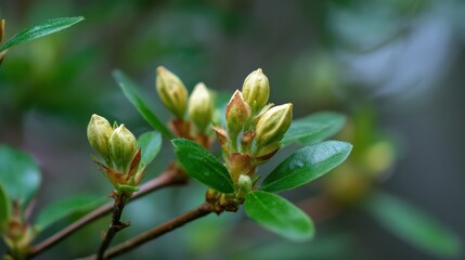 Obraz premium young azalaea buds in my garden in spring in tennessee no logos no brands ar 169