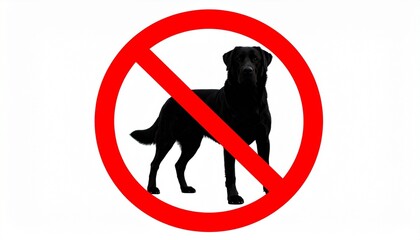 Minimalist &ldquo;No Dogs Allowed&rdquo; sign featuring a black dog silhouette crossed by a bold red prohibition circle on a clean white background.
