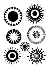 Black sun shapes and circular patterns circle graphic