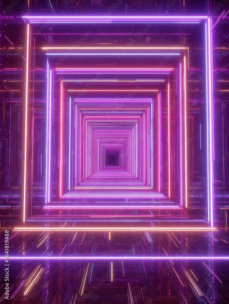 Poster dynamic neon tunnel with light trails generative ai
