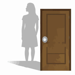 Fototapeta premium Silhouette of person next to a brown door