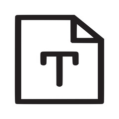 A simple black and white icon of a document with a folded corner and the letter t in the center