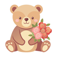 Fototapeta premium Playful teddy bear with bouquet of roses vector illustration