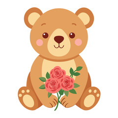 Fototapeta premium Playful teddy bear with bouquet of roses vector illustration
