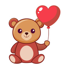 Cute teddy bear holding heart balloon vector illustration