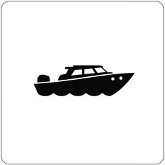 Black motorboat silhouette on white water waves