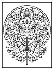 Flower Pattern Coloring Page – Flower Mandala Pattern Coloring Page – Mandala Coloring Page with Beautiful Intricate Floral Designs, Detailed Line Art for Relaxation, Stress Relief, and Mindfulness