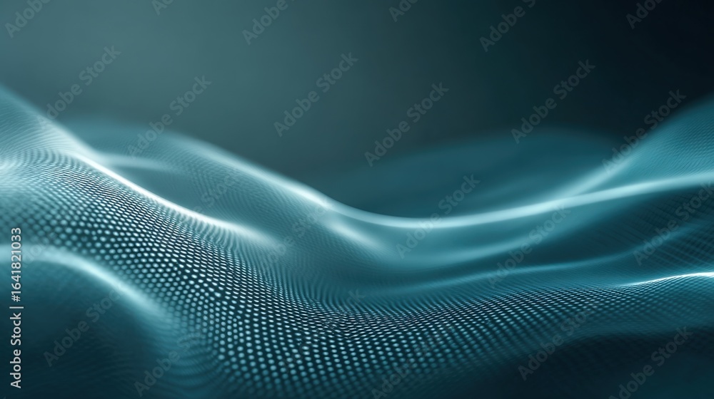 Poster abstract wavy particle surface: modern technology background with dynamic dots for data visualizatio
