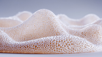 Artificial skin tissue engineering for medical transplantation. Advanced biomedical technology showing synthetic porous cellular structure for regenerative medicine applications.