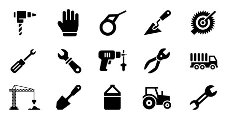 Collection of construction and repair tools and equipment vector shape