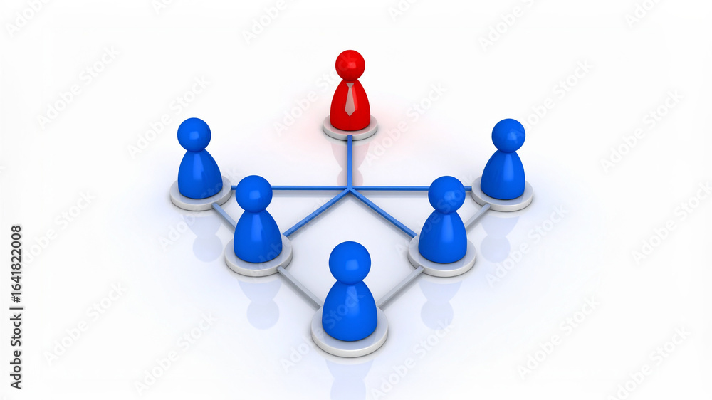 Poster abstract organization chart of a team with leader on top and members under him. the leader figure ha