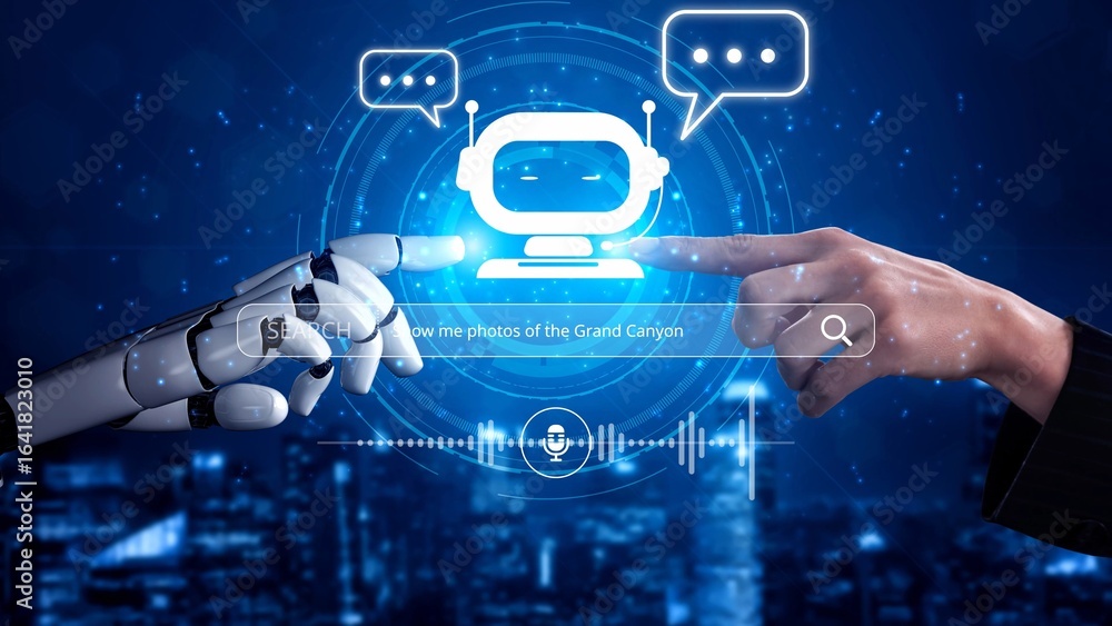 Poster ai assistant with voice chat interface, combining smart chatbot, voice command, and ai-powered contr