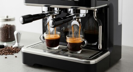 Espresso Machine Brewing Two Cups of Coffee