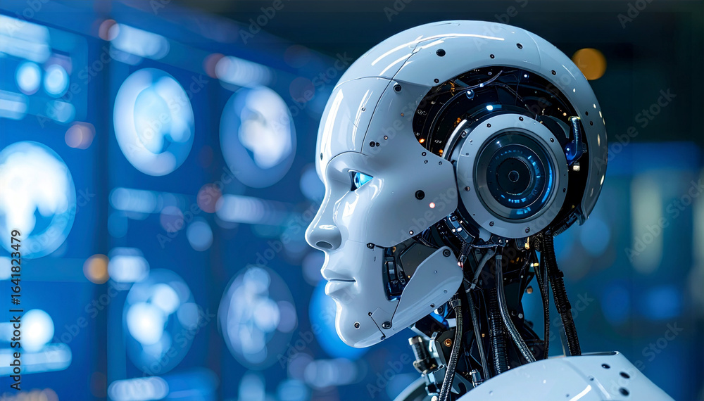 Aufkleber a futuristic robot with a detailed design, exploring the advancements in artificial intelligence. th