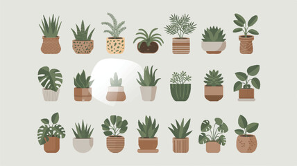 Collection of trendy house plants in stylish pots vector illustration for interior design and botanical decor concepts