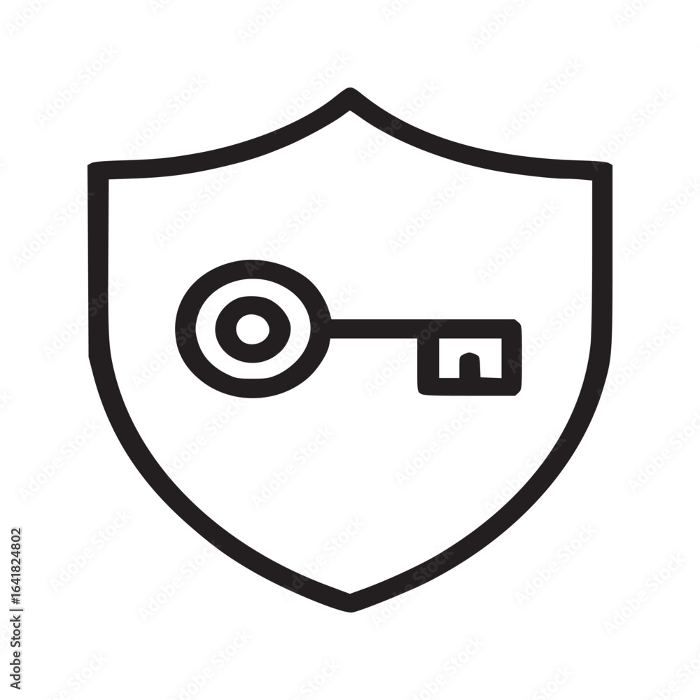Aufkleber a minimalist outline of a shield containing a key centered on a light gray background image