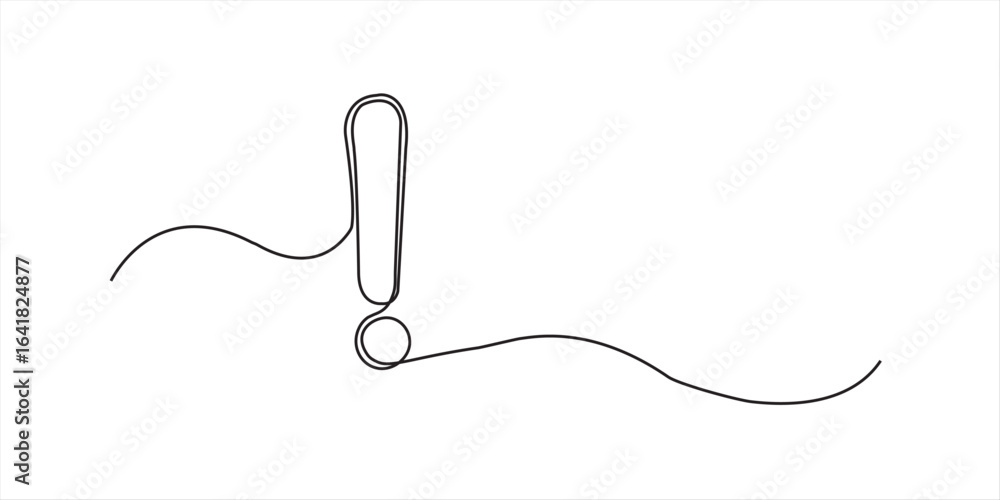 Wall mural continuous one line drawing of exclamation mark vector illustration, exclamation mark in one continu