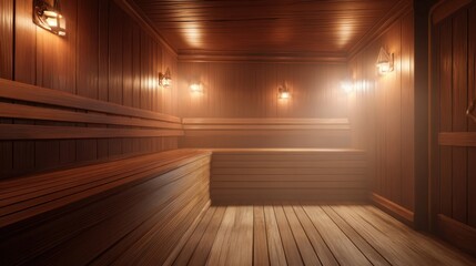The Cozy Atmosphere of a Wooden Sauna Highlighting Relaxation and Comfort