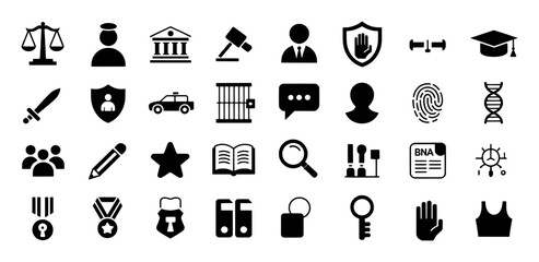 Legal Justice Law Enforcement Education and Security Icons court gavel