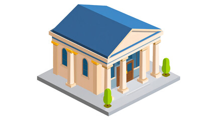 An illustration of a classic building with blue roof and pillars