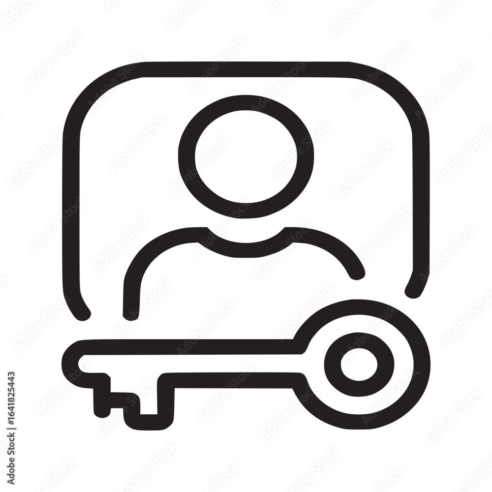 Poster illustration of a person icon inside a rounded square with a key overlapping the person outline