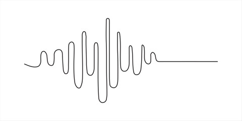 One line drawing of sound wave. Continuous linear sketch .Doodle vector illustration, red and blue waving lines , zigzag lines sound waves, One continuous line drawing of music player soundbar. black 