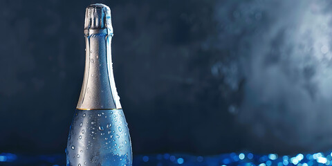 Chilled champagne bottle glistening with condensation, ready for celebration