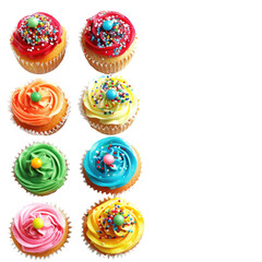 Fototapeta premium Colorful cupcakes, sweet treat, bakery display, party background, food photography