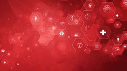 red healthcare hexagon digital icons