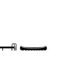 Fototapeta premium Black silhouette of canoe and dock ladder boat water