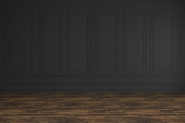 Classic empty room with gray walls, panels, moldings. 3d render