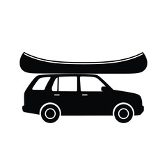 Black silhouette of canoe on car white background