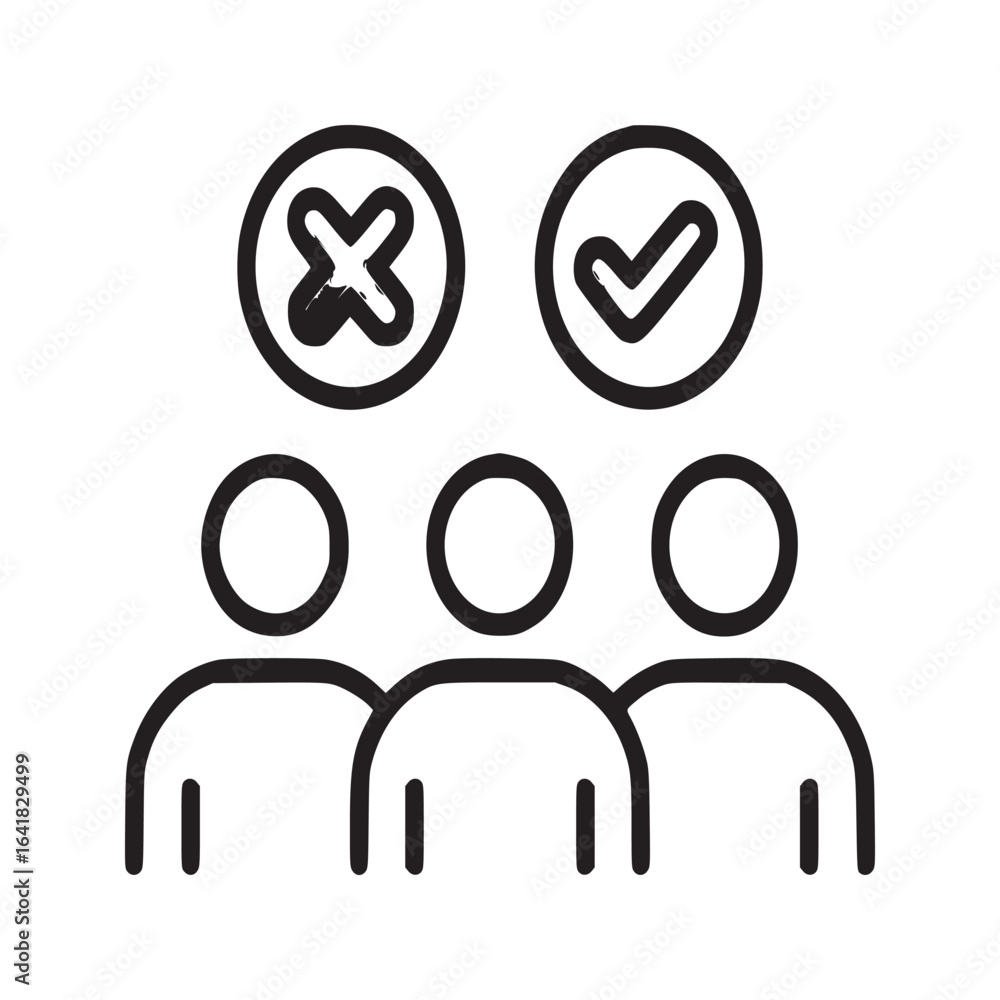Poster three outline figures with a red x in a circle and a green checkmark in a circle above them