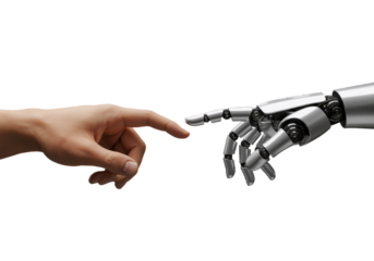 Professional businesswoman in a formal suit sitting at a modern desk and diligently working on a laptop, isolated on white.