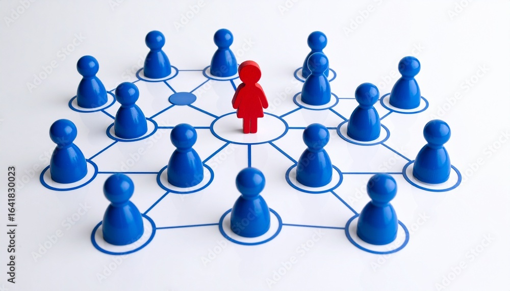 Poster a network diagram highlighting a central figure surrounded by a team, symbolizing connection and lea
