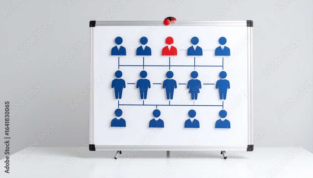 Poster a visual representation of a hierarchy chart displayed on a whiteboard. this image showcases a busin