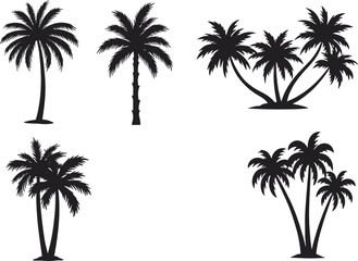 Palm tree silhouette SVG bundle, tropical island beach tree clipart, summer coconut palm vector for Cricut, laser, and print