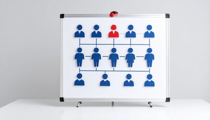 A visual representation of a hierarchy chart displayed on a whiteboard. This image showcases a business concept involving organizational structure