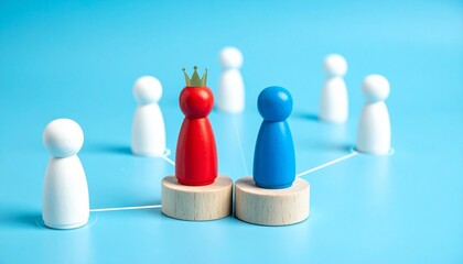 Obraz premium Leadership Concept Depicted by Toy Figures on a Blue Surface, illustrating authority, roles, and strategy