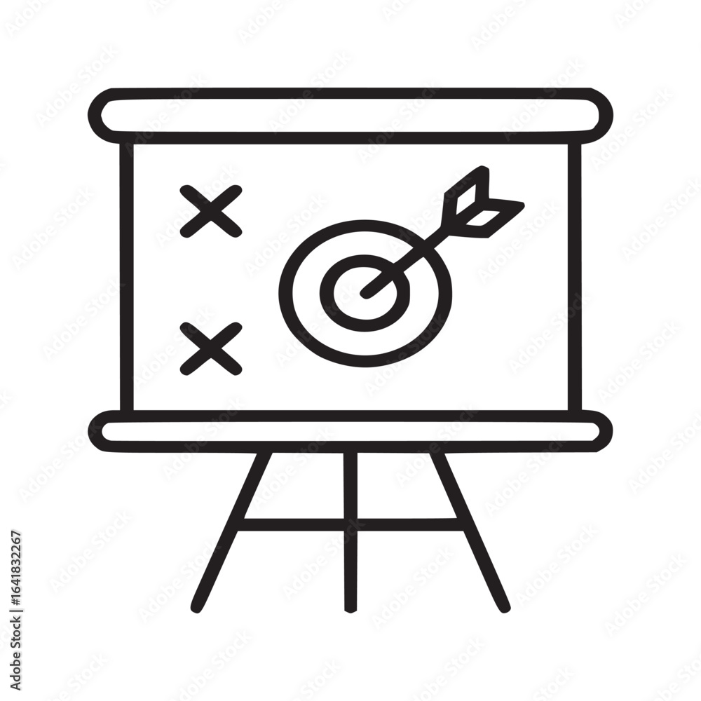 Aufkleber a presentation board with a target and an arrow hitting the center and two x marks on the board