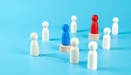 Abstract depiction of a network concept represented by wooden figures, highlighting a diverse and connected group