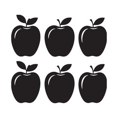 A simple black and white illustration of black apple silhouettes white background. 