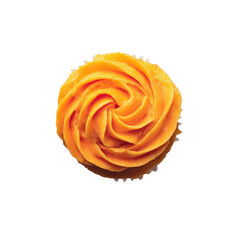 Orange frosted cupcake isolated on transparent background