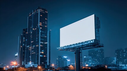 Blank Billboard in Cityscape at Night Offering Advertising Space for Businesses and Marketing Campaigns