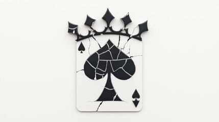 A worn and cracked playing card featuring a spade symbol and a crown, symbolizing risk and strategy in games.