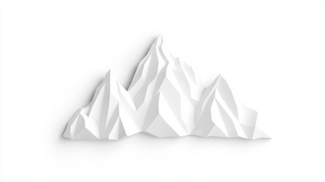 A minimalist white paper mountain art piece depicting peaks in a stylized geometric design.