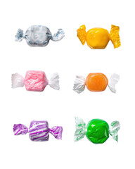 Assortment of colorful taffy candies isolated on transparent background